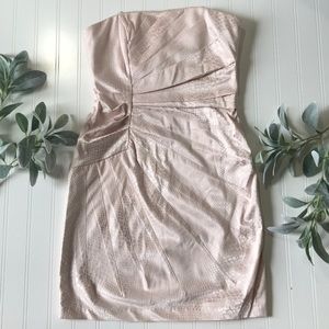 Blush pink colored snake skin strapless dress